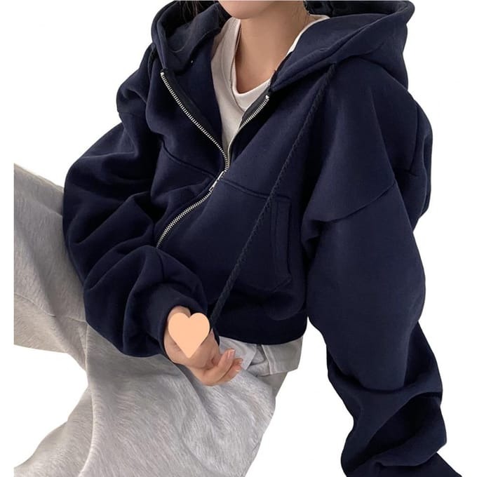 Damesjas met capuchon, effen kleur, trekkoord, ritssluiting, los, warm, casual, zacht, elastisch manchet, damesjack S