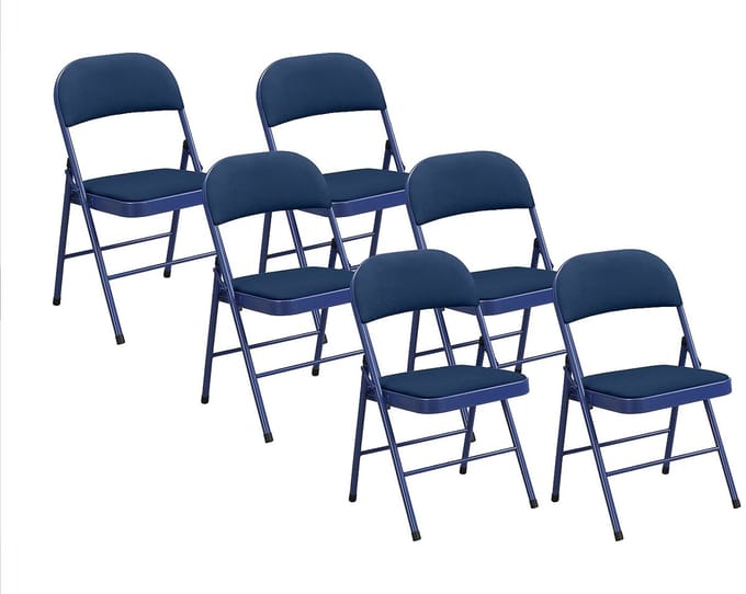Vente-unique Set van 6 klapstoelen van fluweel en metaal - Blauw - ORTENSIA