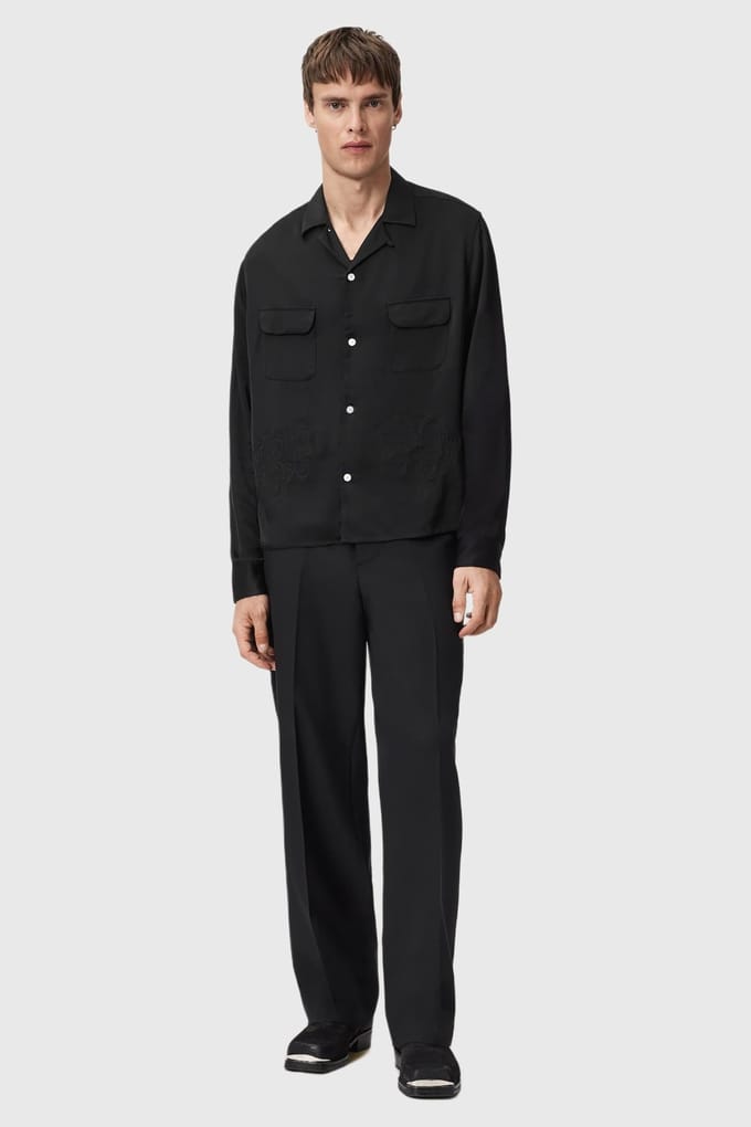 AllSaints Yodo Ls Shirt Black Größe: M | Casual hemden Outlet | Herren | Schwarz