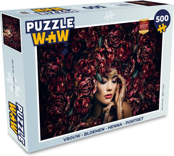 Puzzel Vrouw - Bloemen - Henna - Portret - Legpuzzel - Puzzel 500 stukjes