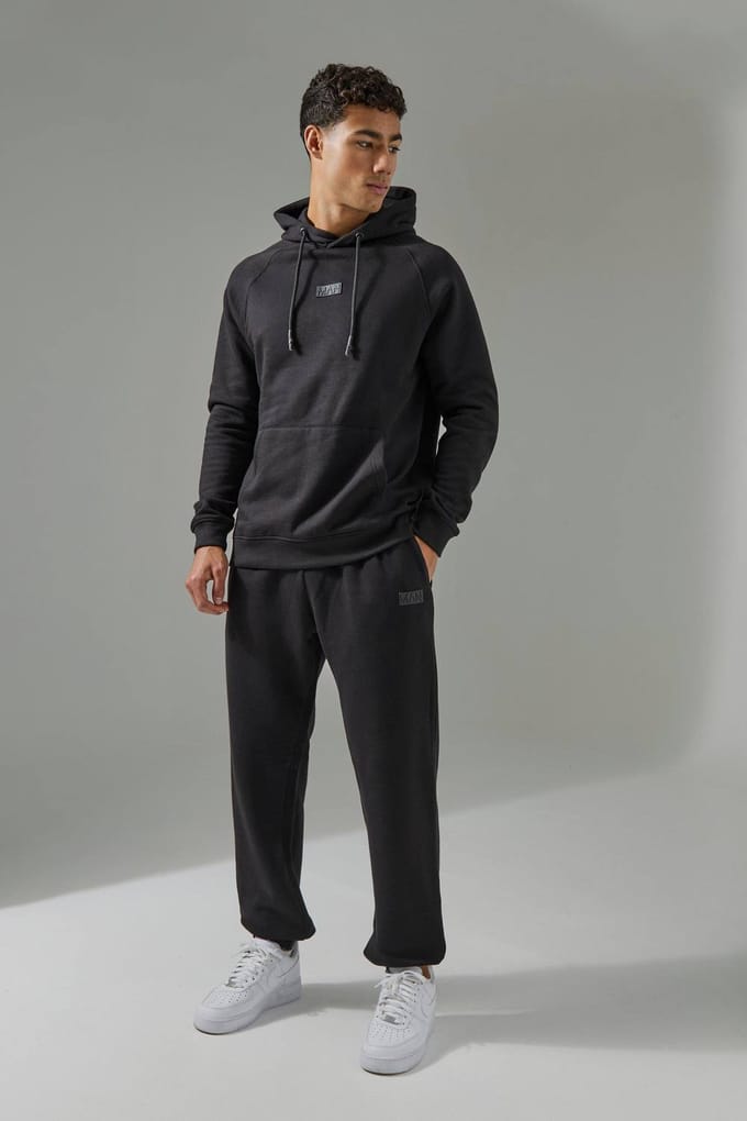 Regular Fit Man Active Hoodie & Jogger Tracksuit | Black | Size Medium