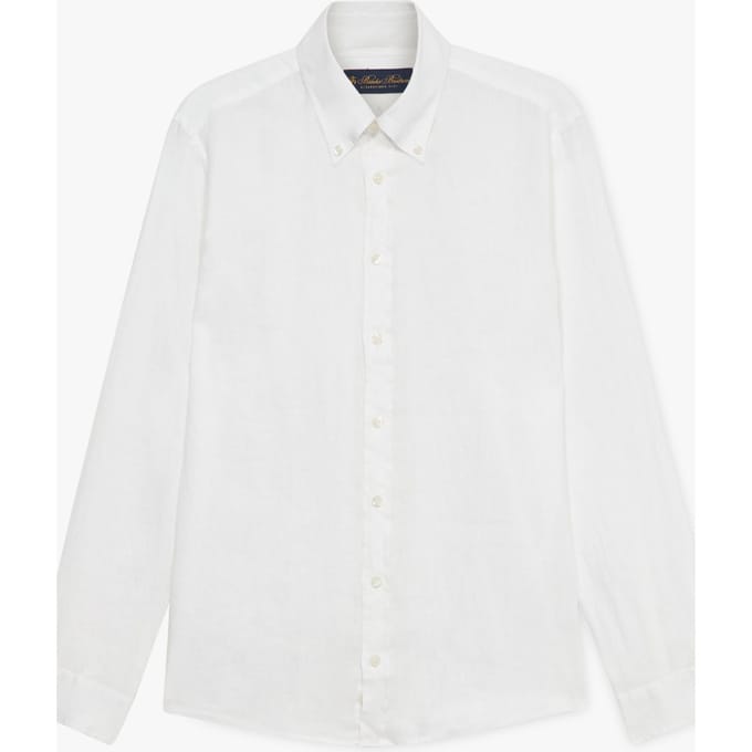 Brooks Brothers Button Down Shirt Linen White Größe: S | Casual hemden Outlet | Herren | Weiß