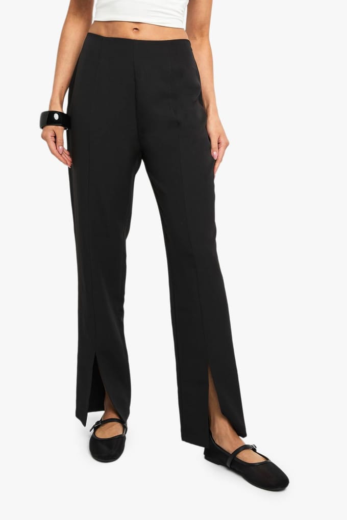boohoo Dames Split Front Slim Fit Tailored Trousers | Zwart | Maat: 44