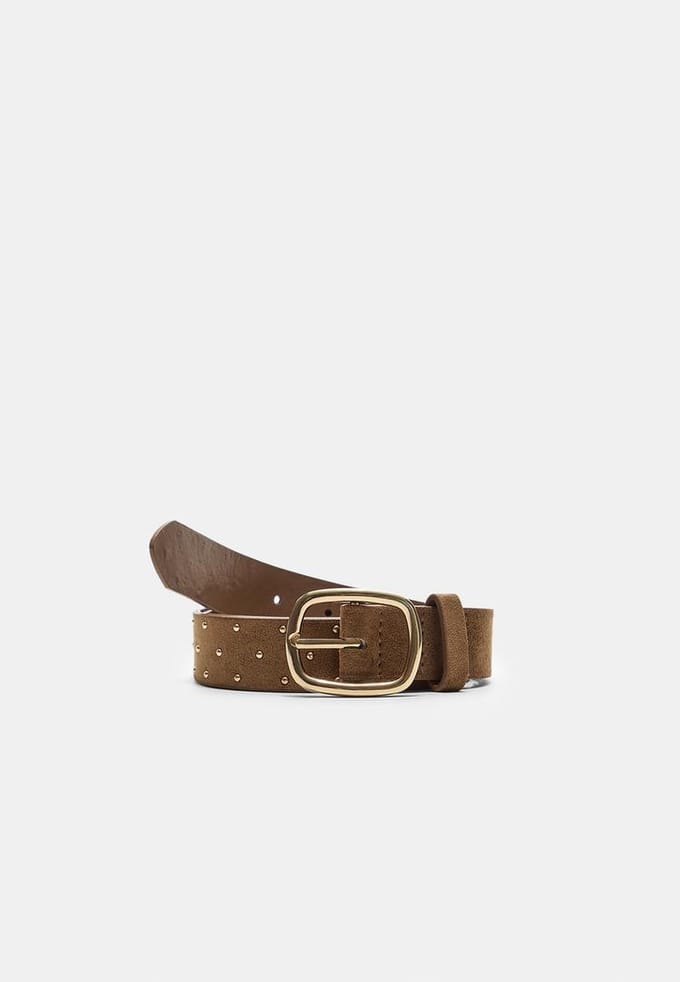Stradivarius Gouden riem met studs  Beige 70