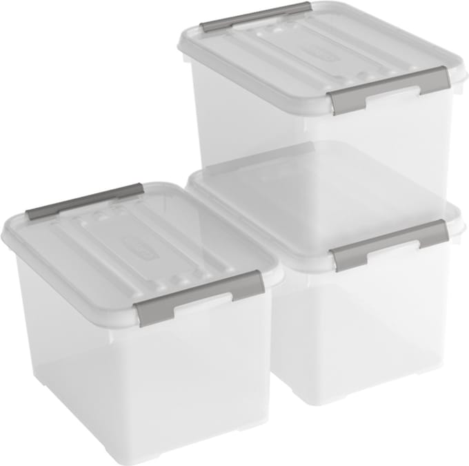 Curver Handy+ Opbergbox - 20L - 3 stuks - Transparant met deksel