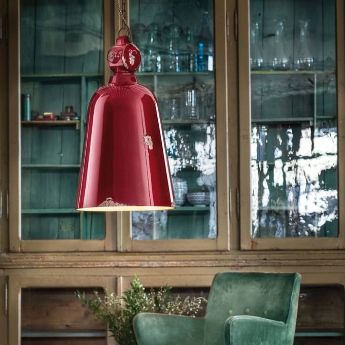 Ferroluce Vintage hanglamp C1745, conisch, bordeaux