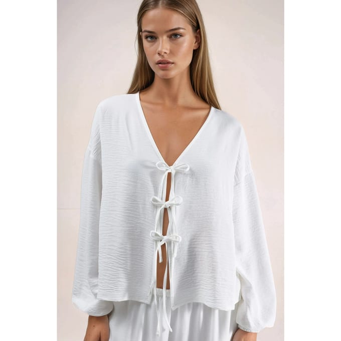 Overized V-hals Blouse met Striksluiting