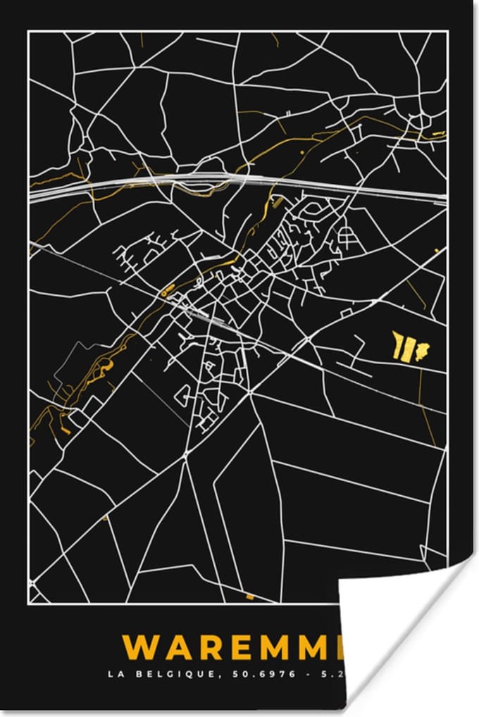 Poster Waremme - Kaart - Stadskaart - Goud - Plattegrond - 20x30 cm