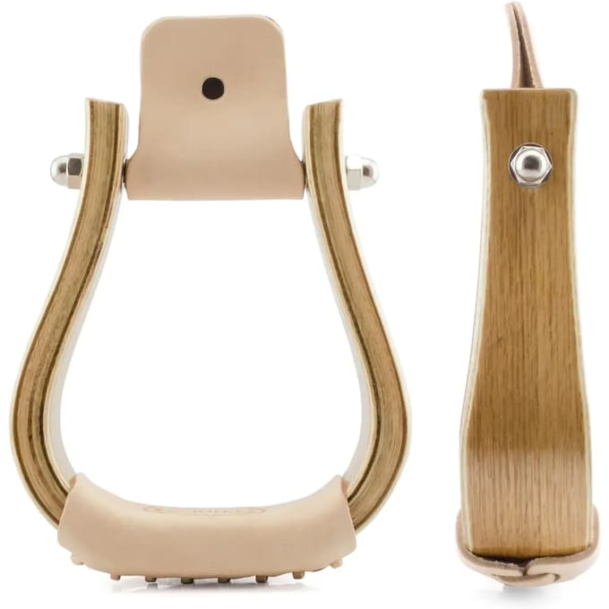 Houten western stijgbeugels met leren opstapje Pool's