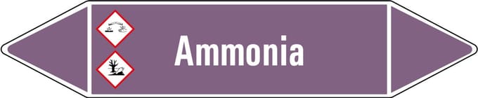 Ammonia leidingmarkering op vel - basen 75 x 17 mm - 8 per vel
