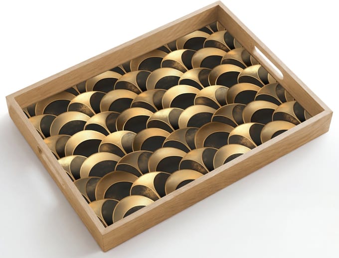 Dienblad hout 50x35 cm - Schootdienblad - Schubben - Structuur - Goud - Borrelplank rechthoek - Plateau dienbladen