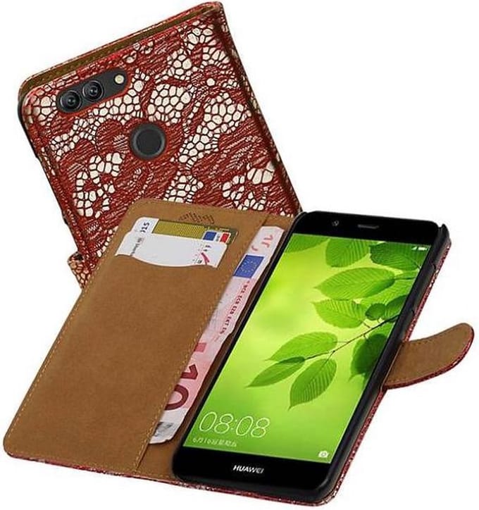 Lace Bookstyle Wallet Case Hoesjes Geschikt voor Huawei Nova 2 Plus Rood