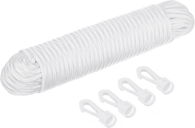 80ft Nylon Vlaggenlijn met Clips - 1/4 Inch Dikke Haringlijn