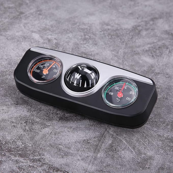 Auto Thermometer - Dashboard Kompas - Reizen Meten - 3-in-1 Functie - 12 x 5 x 4 cm - Zwart