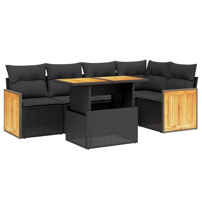 vidaXL - 6-delige - Loungeset - met - kussens - poly - rattan - zwart