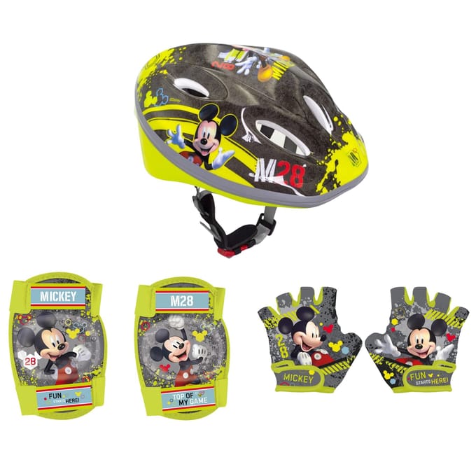 Mickey Mouse fietssets; handschoenen, helm en knie- en elleboogbeschermers