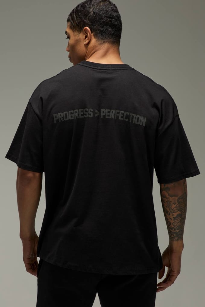Active Progress Over Perfection Oversized T-Shirt | Black | Size XS