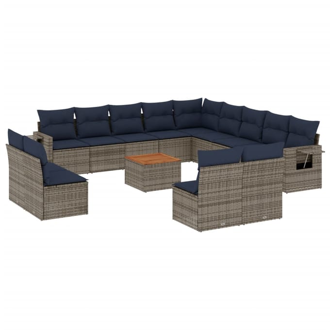 vidaXL - 14-delige - tuinbankset - met - kussens, - grijs - polyrotan