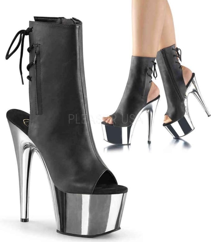 EU 37 = US 7 | ADORE-1018 | 7 Heel, 2 3/4 Chrome Plated PF Open Toe/Heel Ankle Boot