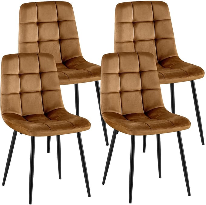 CLP Antibes Set van 4 Eetkamerstoelen - Zonder armleuning - Metaal frame - Velvet - Fluweel/bruin