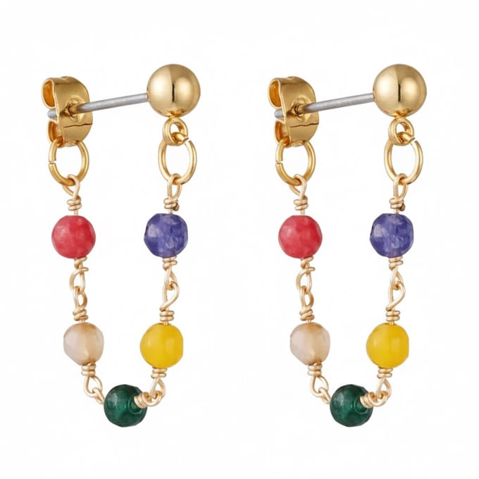 Yehwang Oorbellen Ketting en Steentjes Koper goud multi