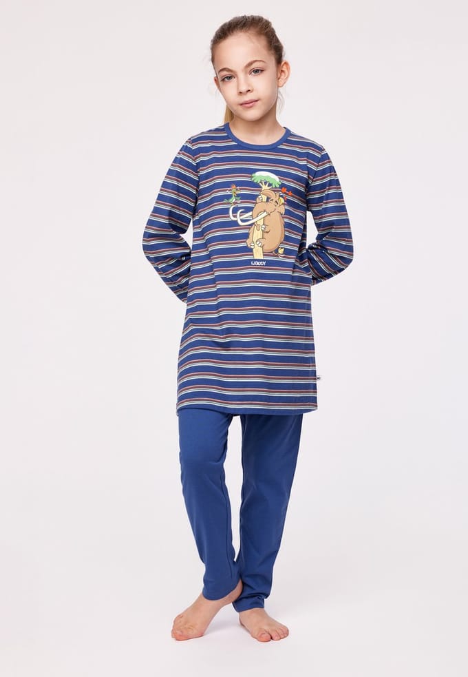 Woody pyjama meisjes/dames - multicolor gestreept - mammoet - 232-10-BLB-S/904 - maat 98