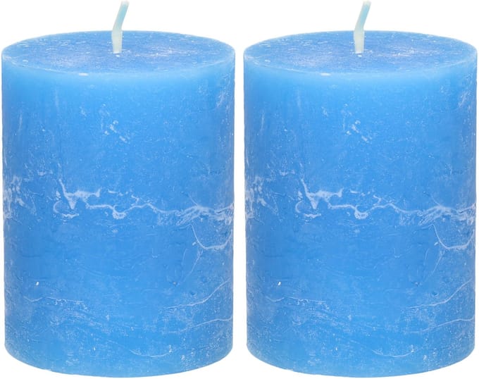 Atmosphera Stompkaars/cilinderkaars - 2x - helder blauw - 7 x 9 cm - middel rustiek model