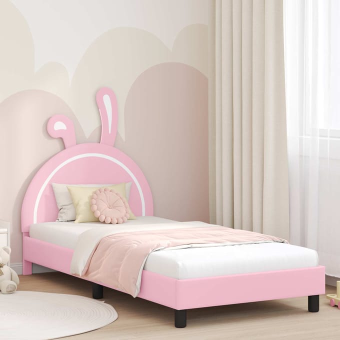 vidaXL - Kinderen - bedframe - met - hoofdboard - Roze - 90 - x - 190 - cm - PU