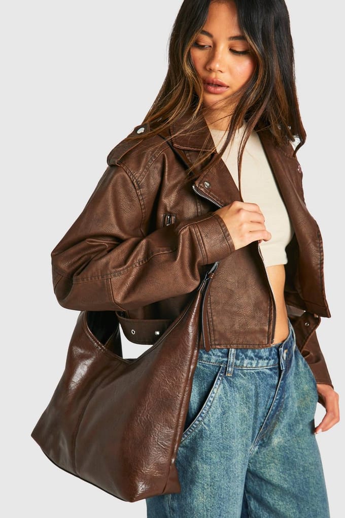 boohoo Dames Western Gesp Slordige Draagtas | Dark Brown