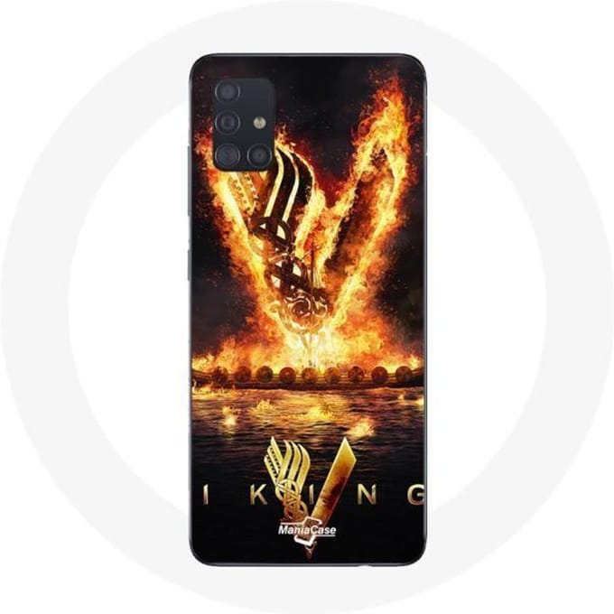 Coque - Vikings - Samsung Galaxy A51 - Logo V - Épée de Feu - Fond Noir noir