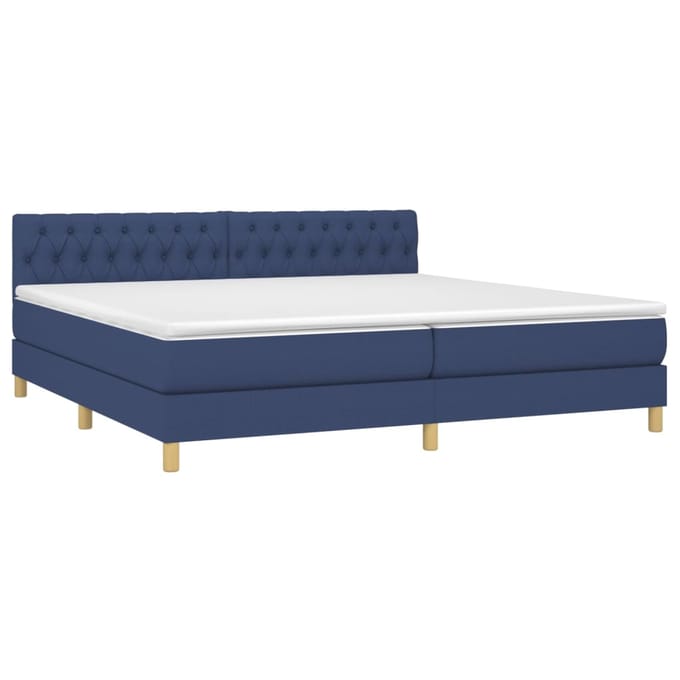 vidaXL - Boxspring - met - matras - en - LED - stof - blauw - 200x200 - cm