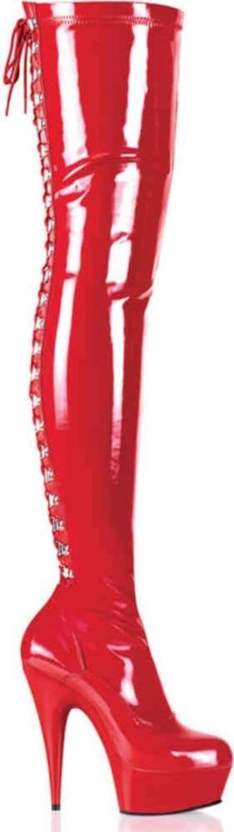 EU 39 = US 9 | DELIGHT-3063 | 6 Heel, 1 3/4 PF Back Lace Thigh Boot, Side Zip