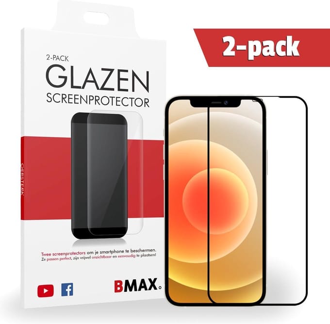 2-pack BMAX geschikt voor de iPhone 12 Mini Screenprotector - Full Cover - Gehard glas - Beschermglas - Tempered Glass - Glasplaatje - Black/Zwart
