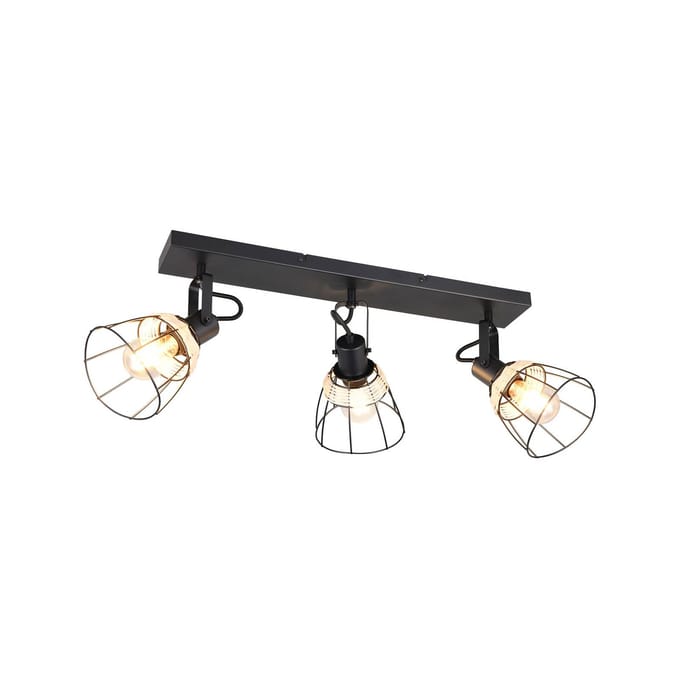 Reality Leuchten Plafondlamp Jerome, lengte 62 cm, 3-lamps, matzwart metaal
