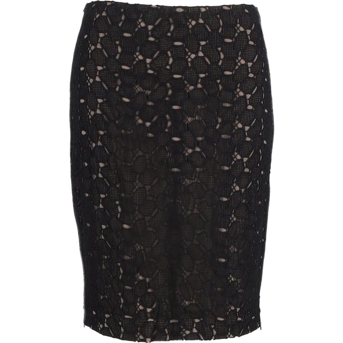 Diane Von Furstenberg Clover Lace Pencil Skirt in Black Polyester