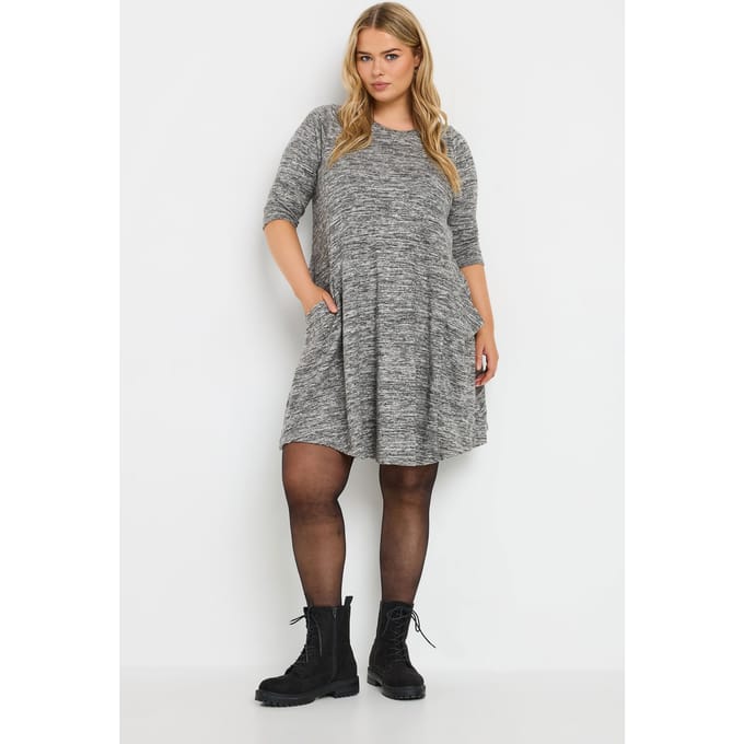 Yours Soft Touch Minijurk Met Zakken In Gemêleerd Grijs Size 48