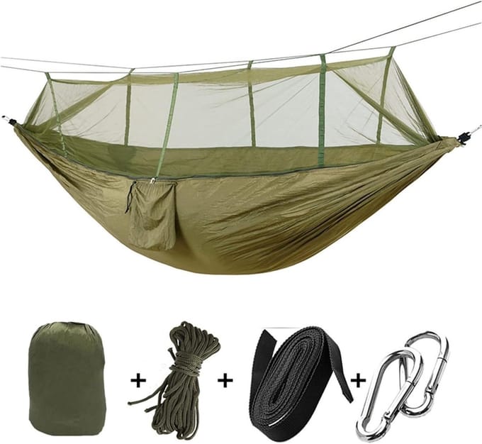 Hangmat Stoel - Schommelstoel Buiten - Ontspannen Buiten - Dubbele Capaciteit - 260x140 cm - Legergroen