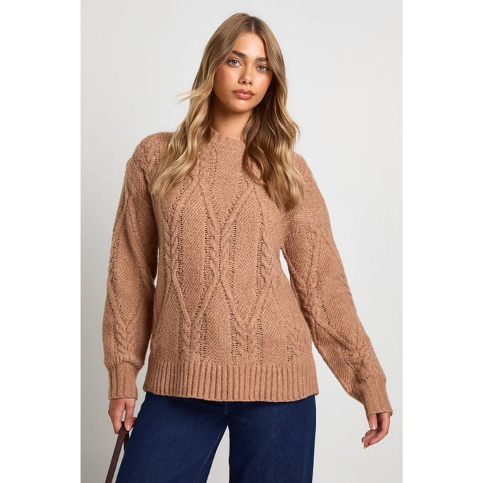 boohoo Dames Superzachte kabelgebreide trui | Taupe | Maat: Medium