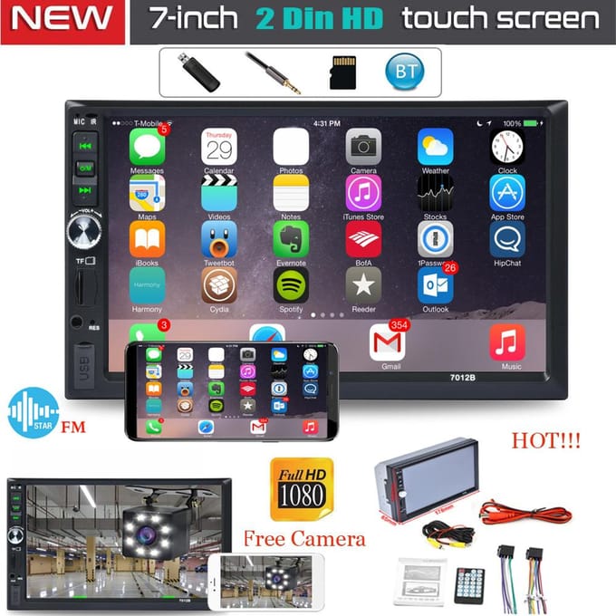 7 inch 2 Din HD Autoradio Stereo Touchscreen met Gratis Achteruitrijcamera Dubbele Mirror Link Ondersteuning Android en IOS Telefoon gray