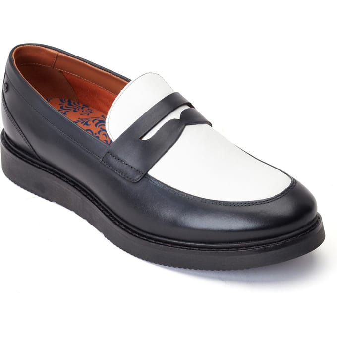 Base London Sid Leren Herenpantoffels Zwart/Wit