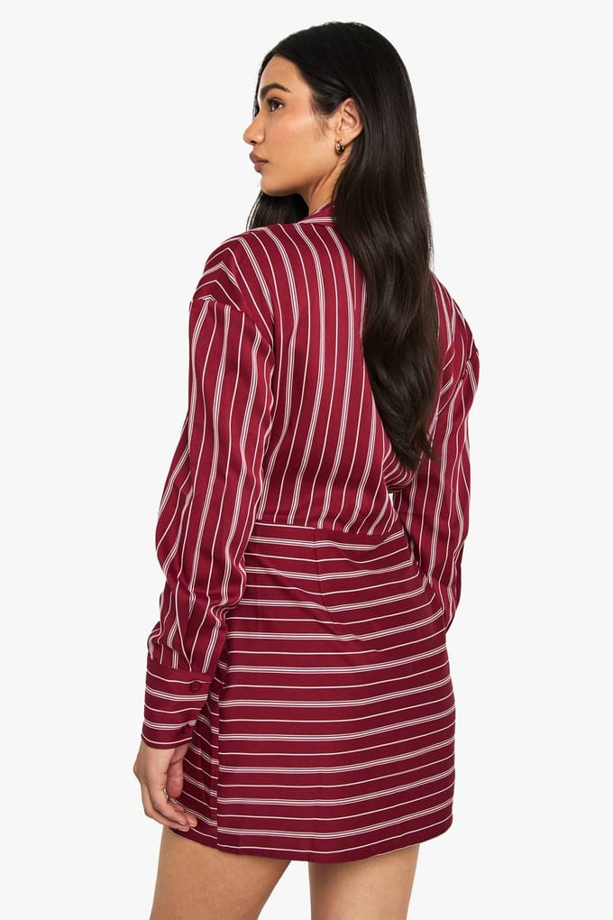 boohoo Dames Gestreepte wikkeloverhemdjurk | Red | Maat: 8