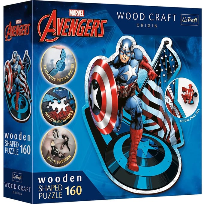 Trefl Marvel Captain America Hout Houten Legpuzzel - 160 stukjes - Vanaf 6 jaar
