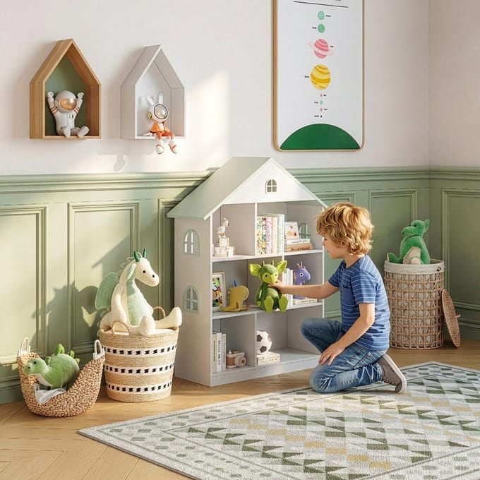 Kinderkast Vipsali open kast 107x83x30 cm wit en mintgroen [en.casa]
