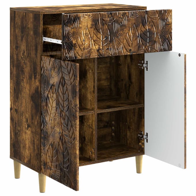 vidaXL - Dressoir - Gerookt - eiken - 66 - x - 34,5 - x - 90 - cm - Bewerkt - hout