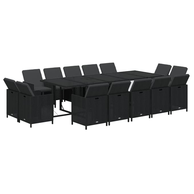 vidaXL - 15-delige - Tuinset - met - kussens - poly - rattan - zwart