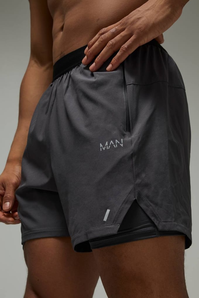 Men's Active Stretch Woven 2in1 Shorts | Charcoal | Size Small