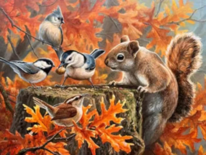 Diamond painting Eekhoorn vogels herfst 30x40cm vierkante steentjes