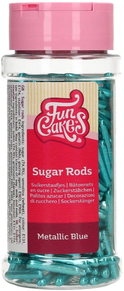 FunCakes Suikerstaafjes - Blauw - 70g - Metallic Sugar Rods XL - Eetbare Taartdecoratie