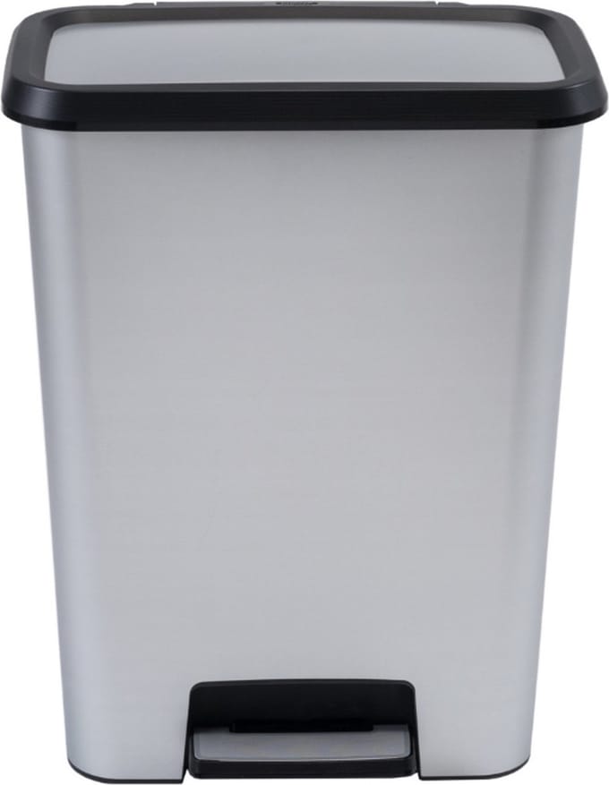 Poubelle a pédale - CURVER - COMPATTA - 50 L - Gris aspect métal - Polypropylene