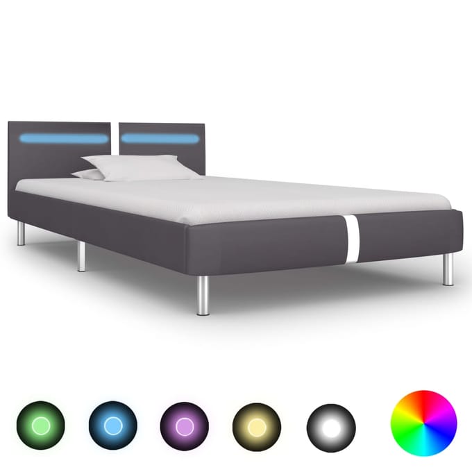 vidaXL - Bedframe - met - LED - kunstleer - grijs - 90x200 - cm